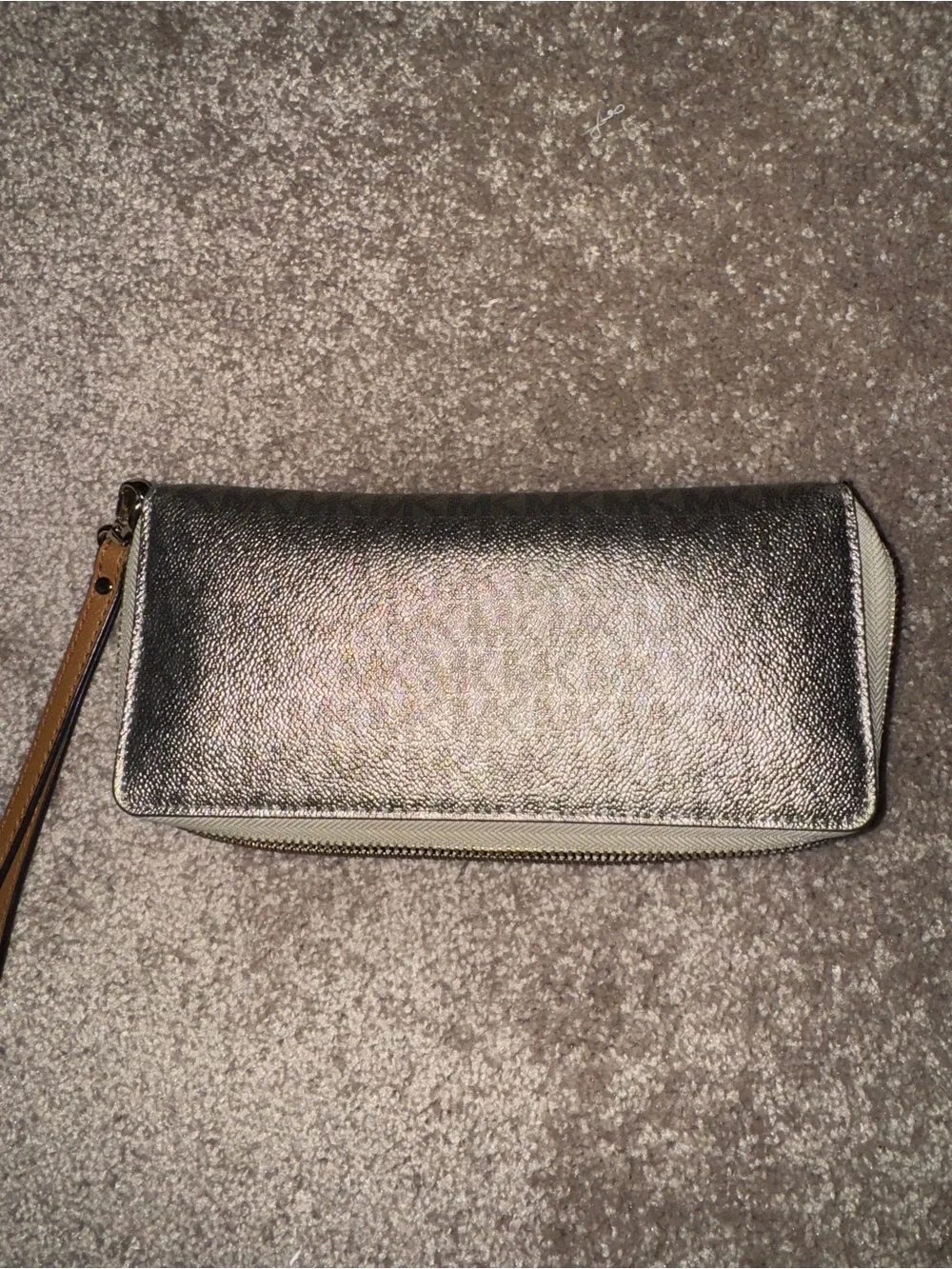 Michael Kors Metallic Pewter Zip-Around Wristlet/wallet
